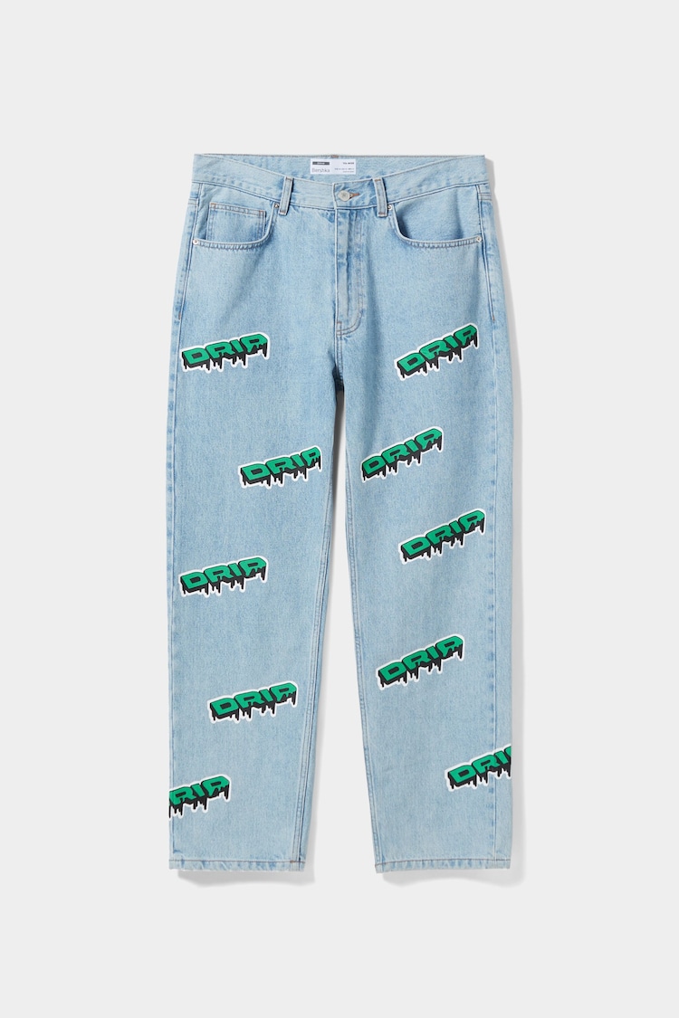 90s wide print graffiti jeans