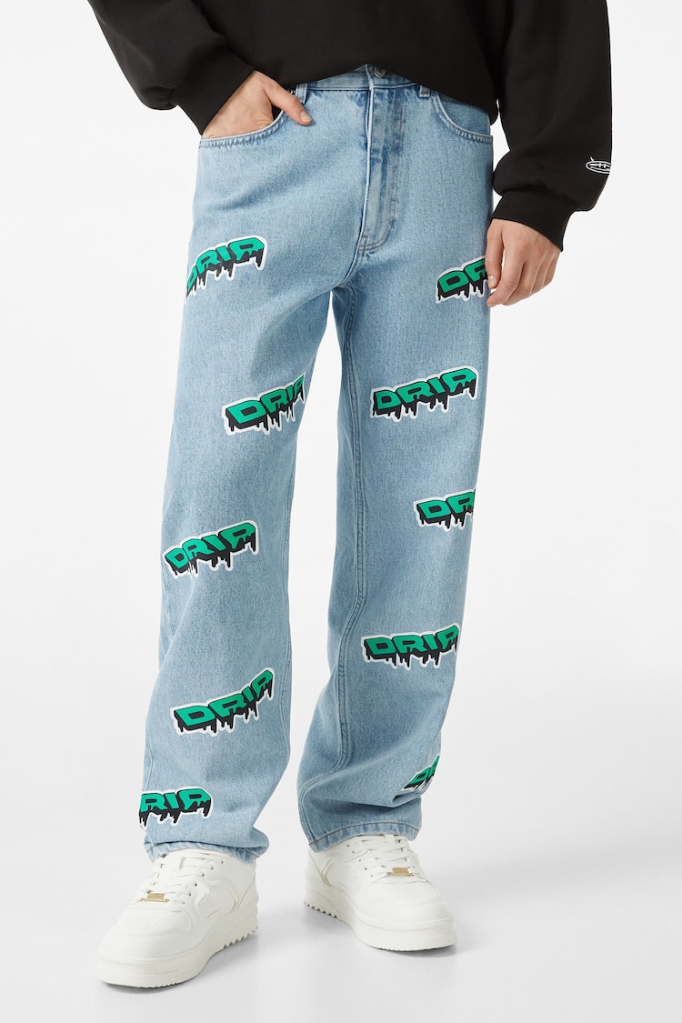 90s wide print graffiti jeans