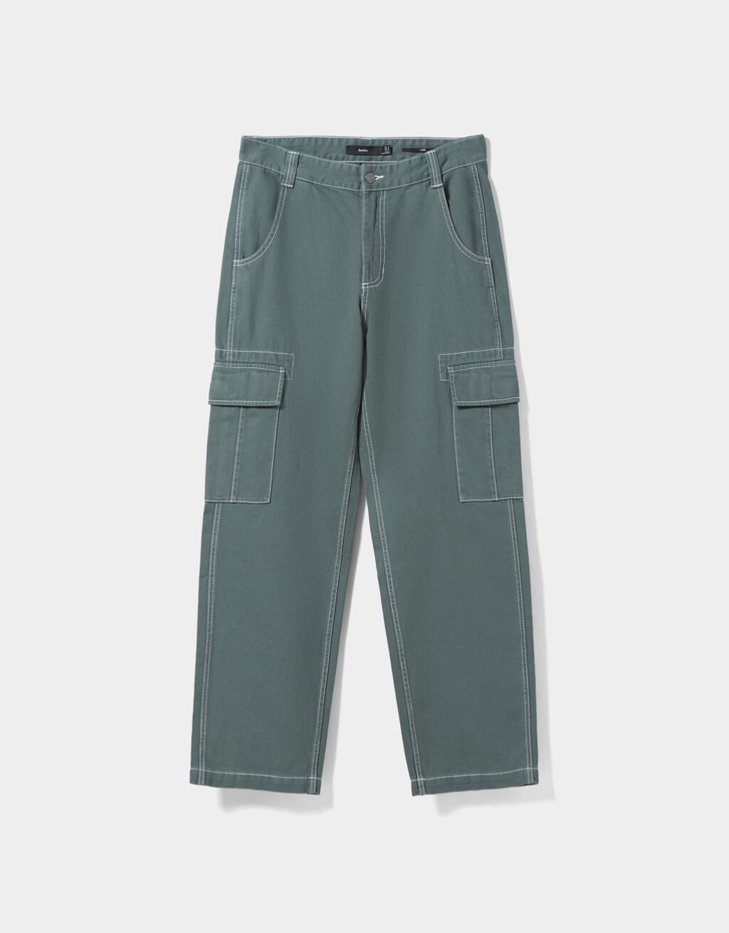 Wide-leg cargo trousers with contrast stitching - Man | Bershka