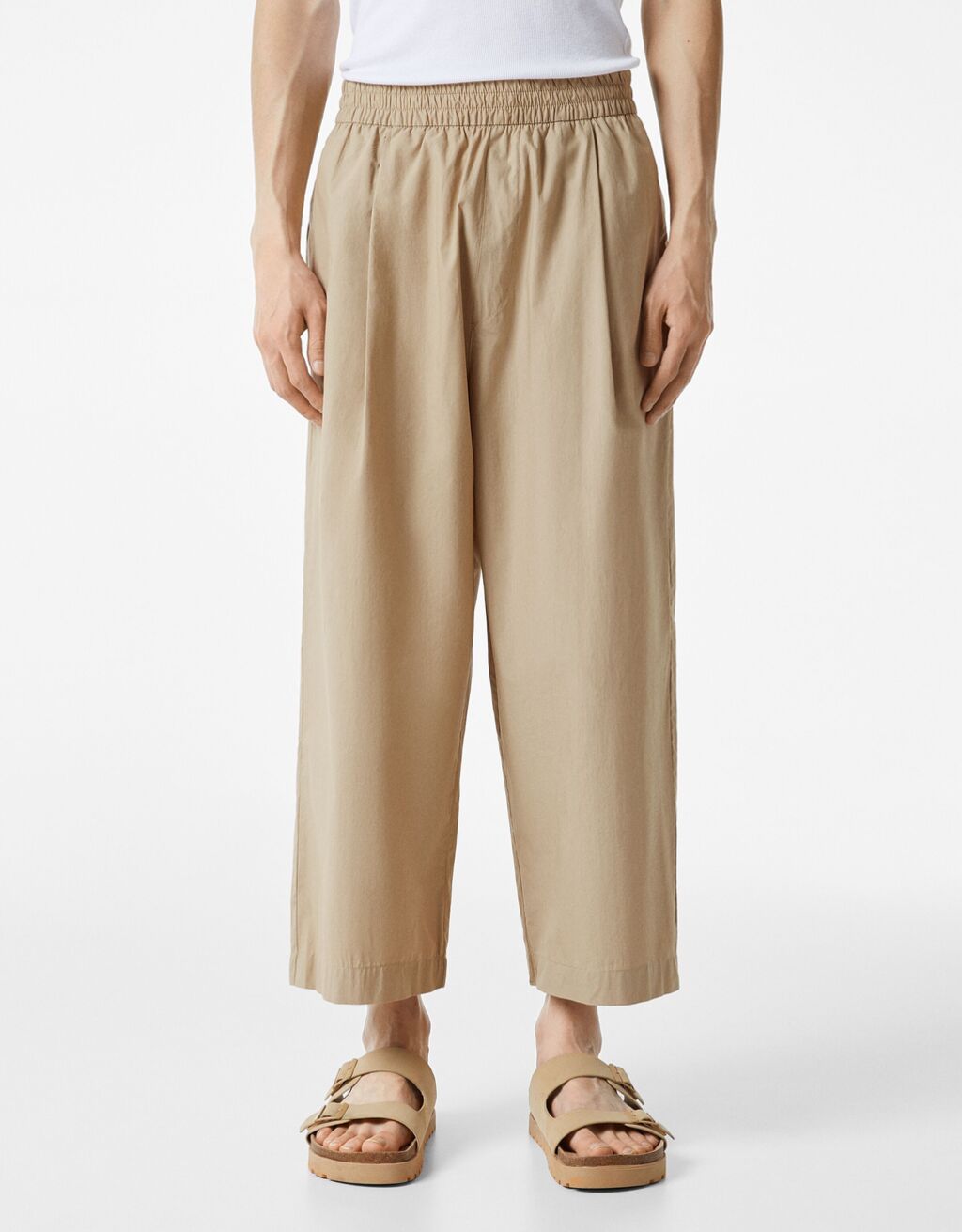 Wide-leg cotton cropped trousers