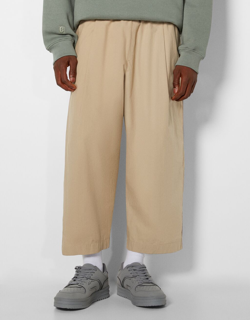 Cropped-Hose aus Baumwolle mit weitem Bein