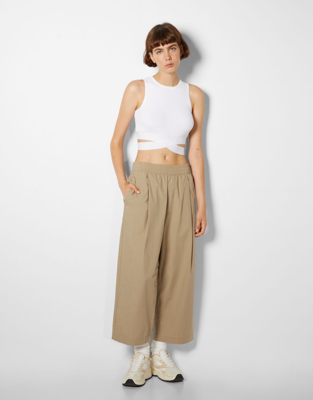 Wide-leg cotton cropped trousers