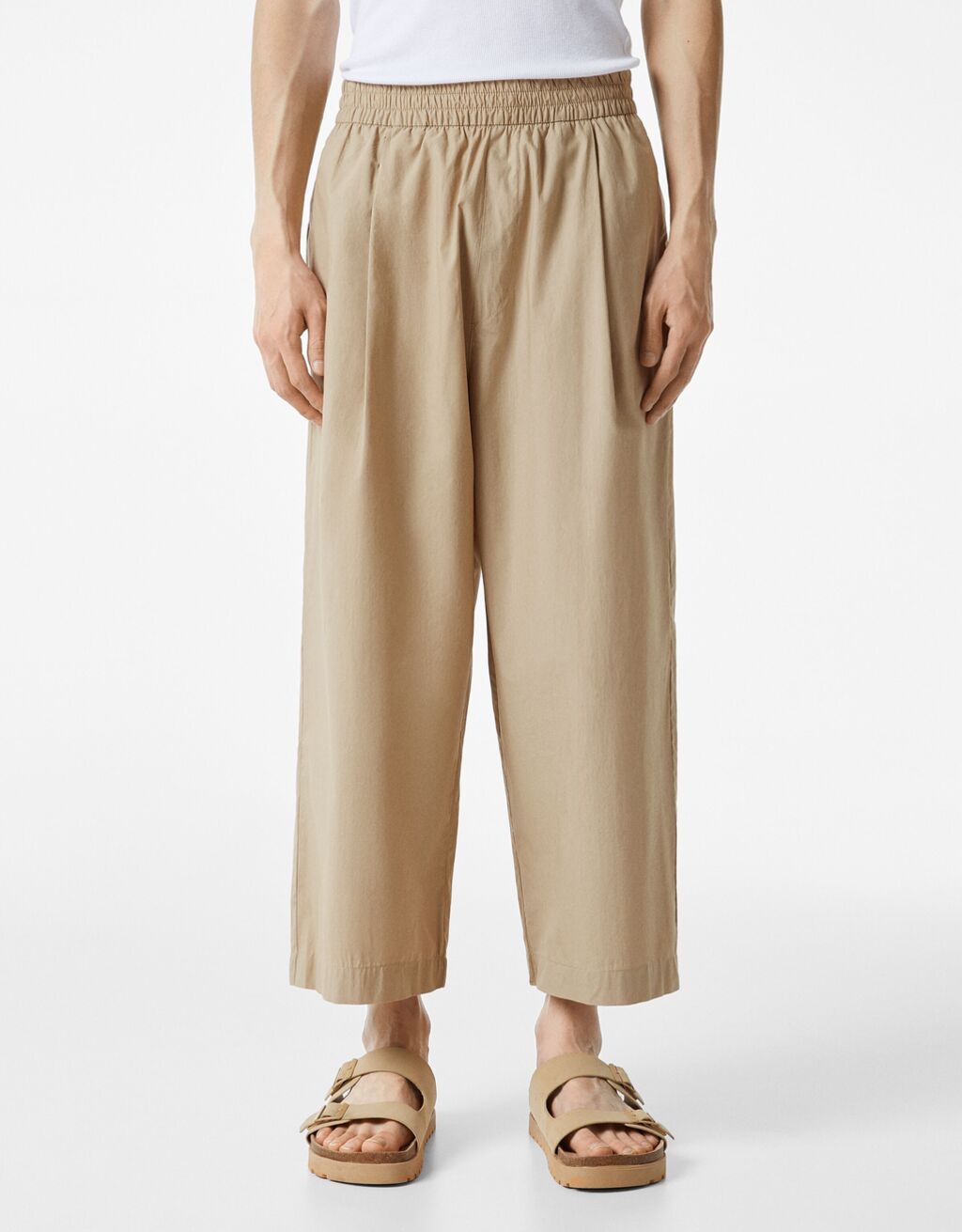 Wide-leg cotton cropped pants