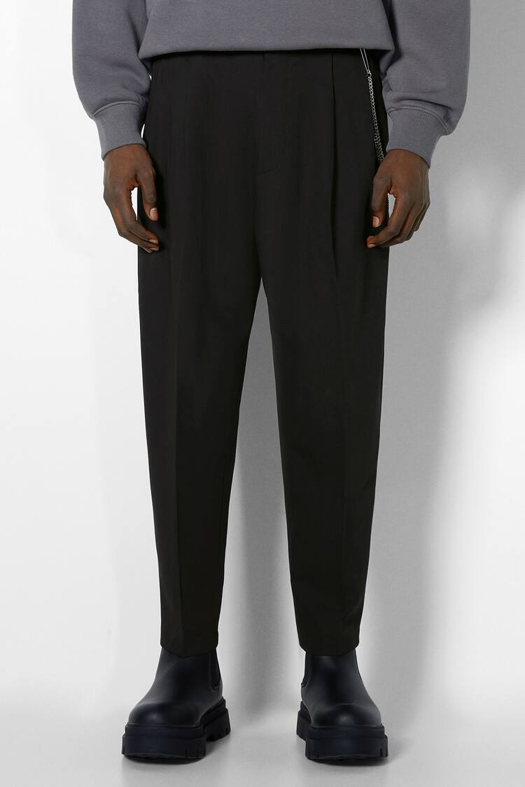 Straight fit tailored trousers with chain