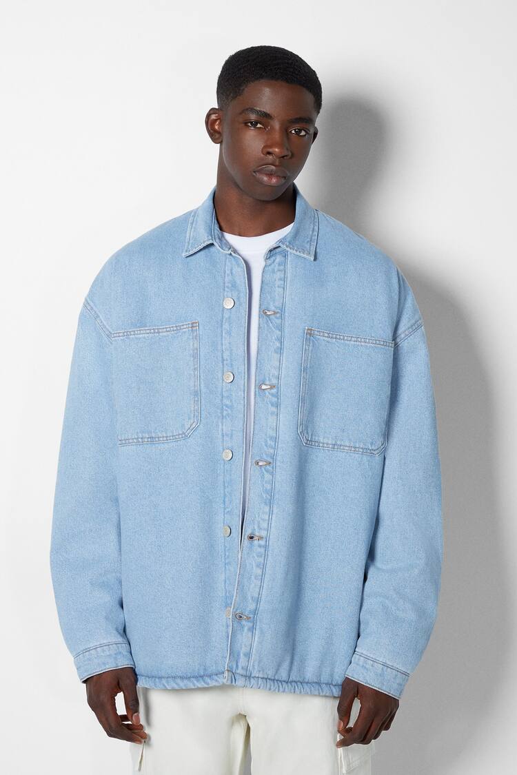Denim overshirt with faux shearling lining