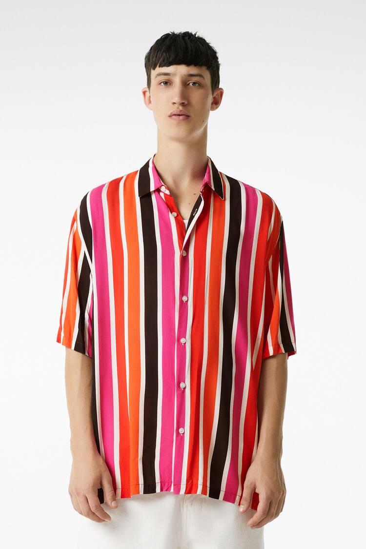 Relaxed fit multi-stripe short sleeve shirt