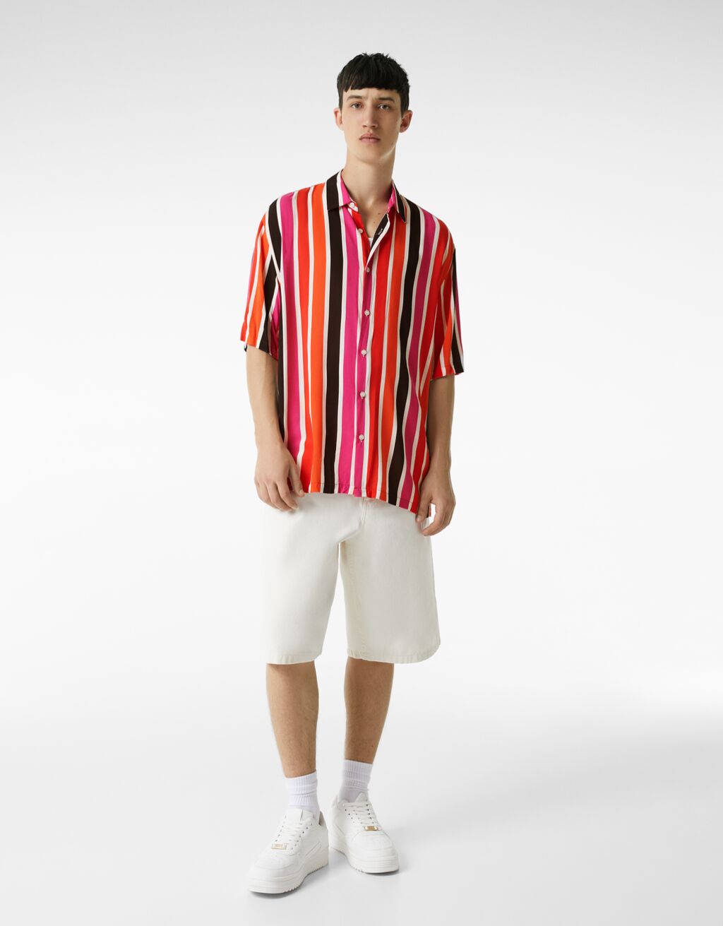 Relaxed fit multi-stripe short sleeve shirt