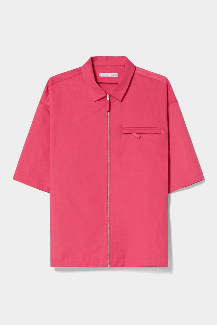 Boxy fit short sleeve zip-up overshirt