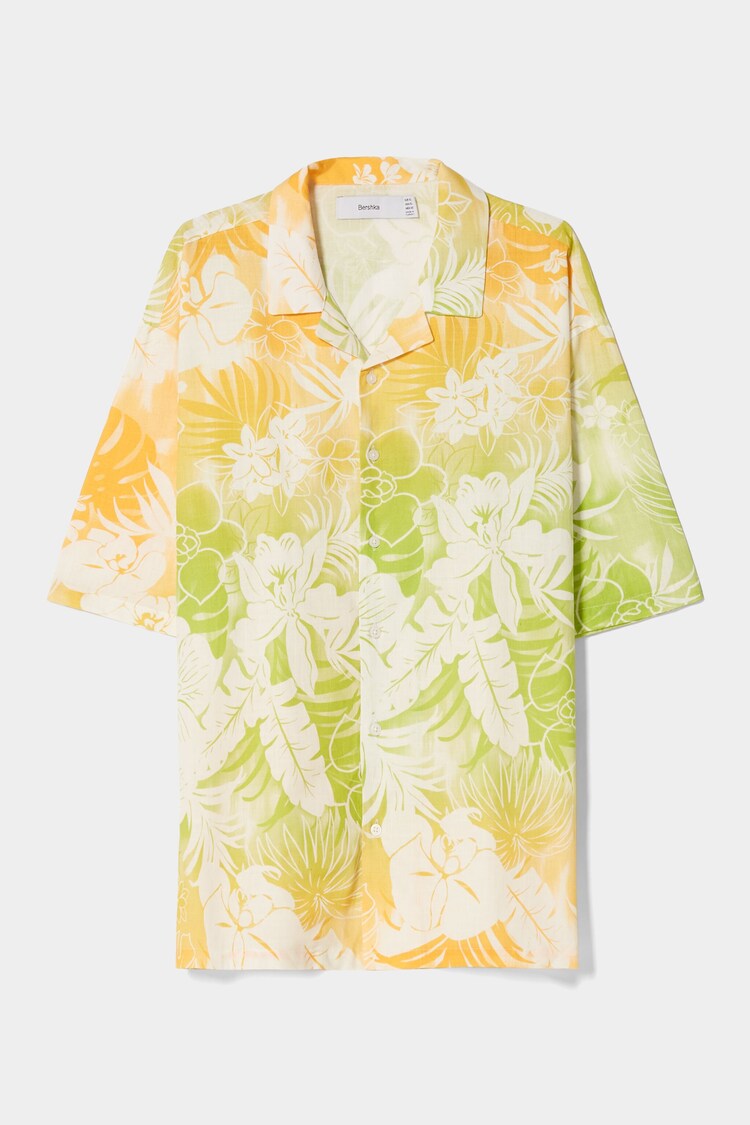 Camisa manga corta relaxed fit algodón textura floral