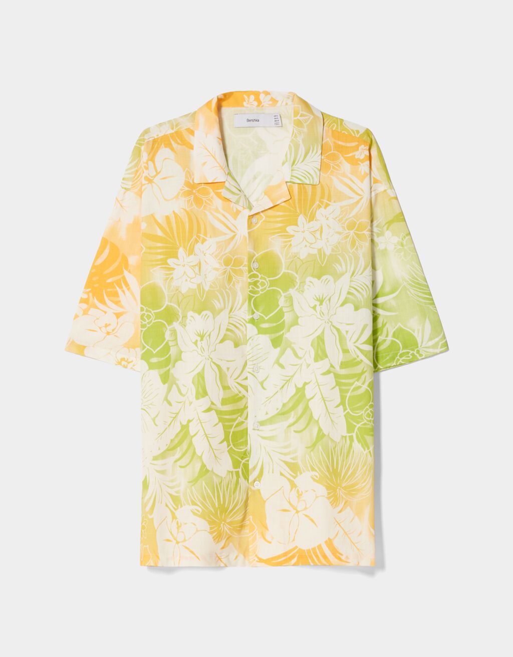 Camisa manga curta relaxed fit algodón textura floral