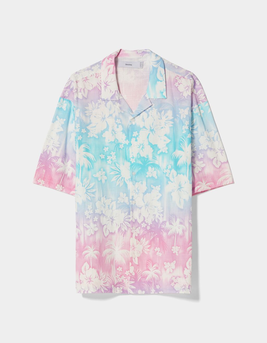 Camisa manga curta relaxed fit algodón textura floral
