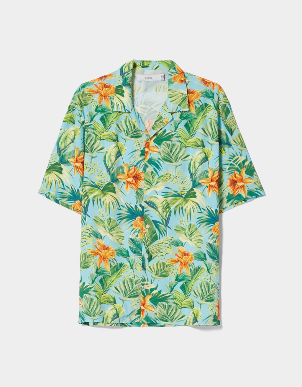 Свободна риза с къс ръкав и тропическа щампа