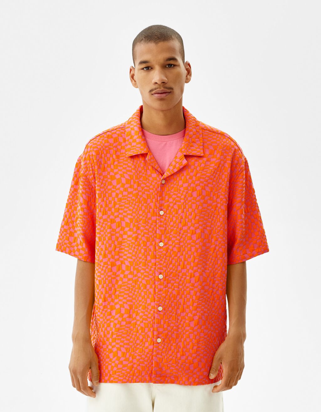 Short sleeve neon jacquard shirt