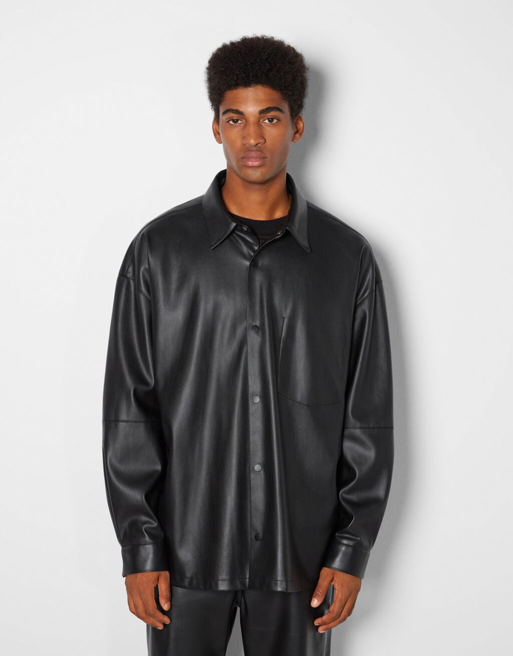 Relaxed-fit faux leather overshirt
