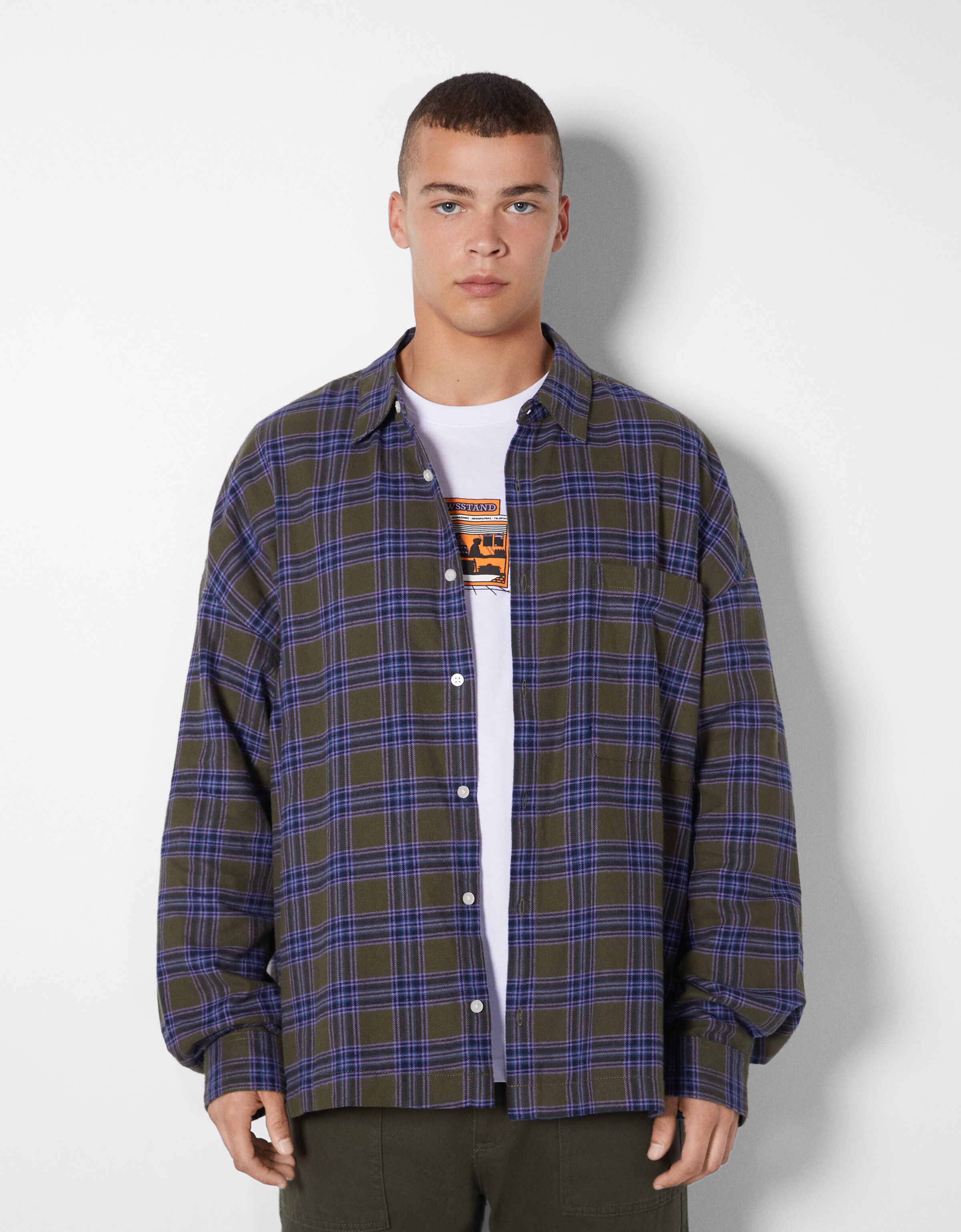 purple yellow flannel shirt