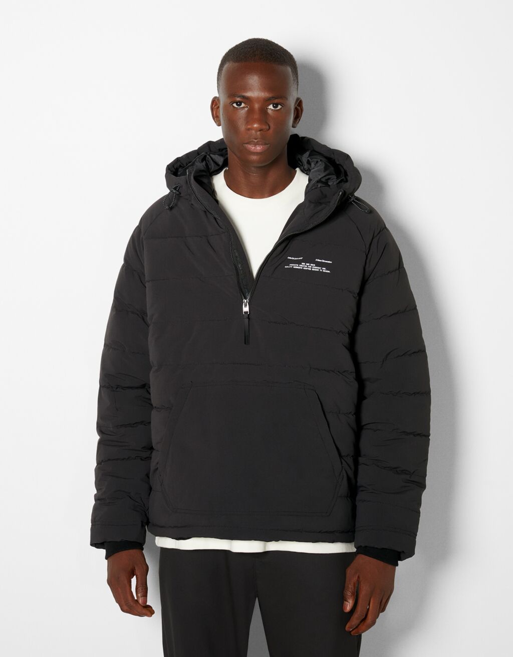 Puffer jacket with pouch pocket 