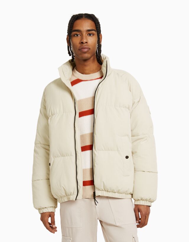 bershka puffer jacket beige