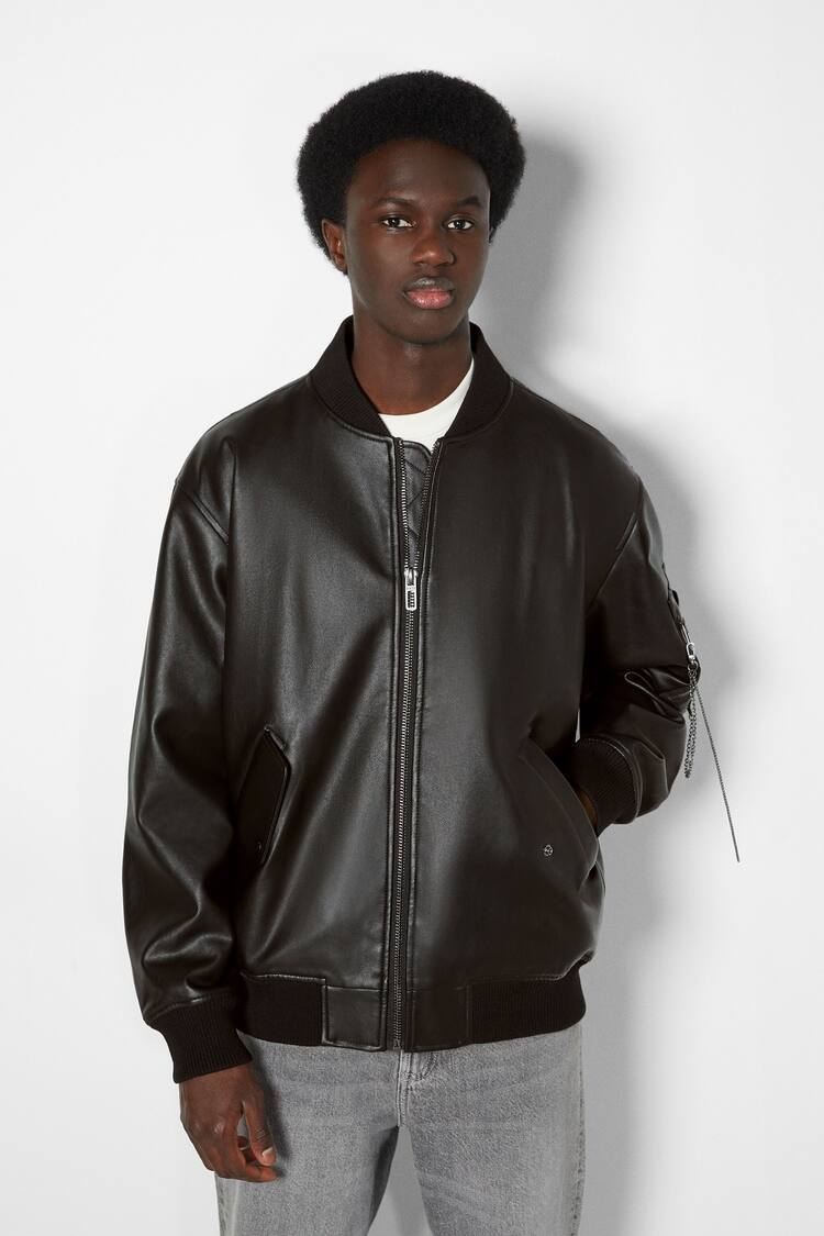 Faux leather oversize bomber jacket