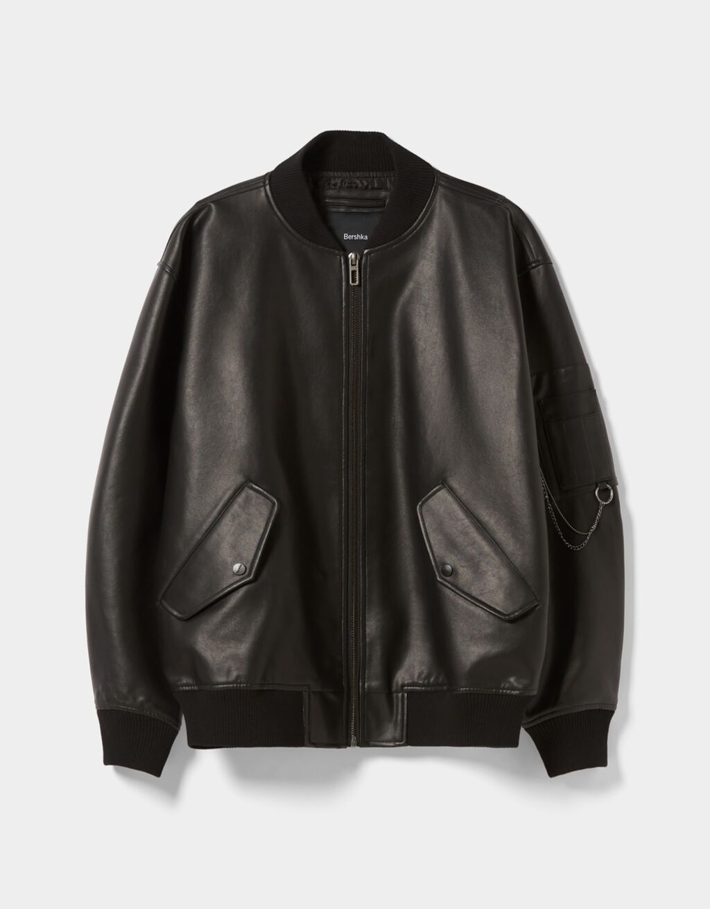 Faux leather oversize bomber jacket