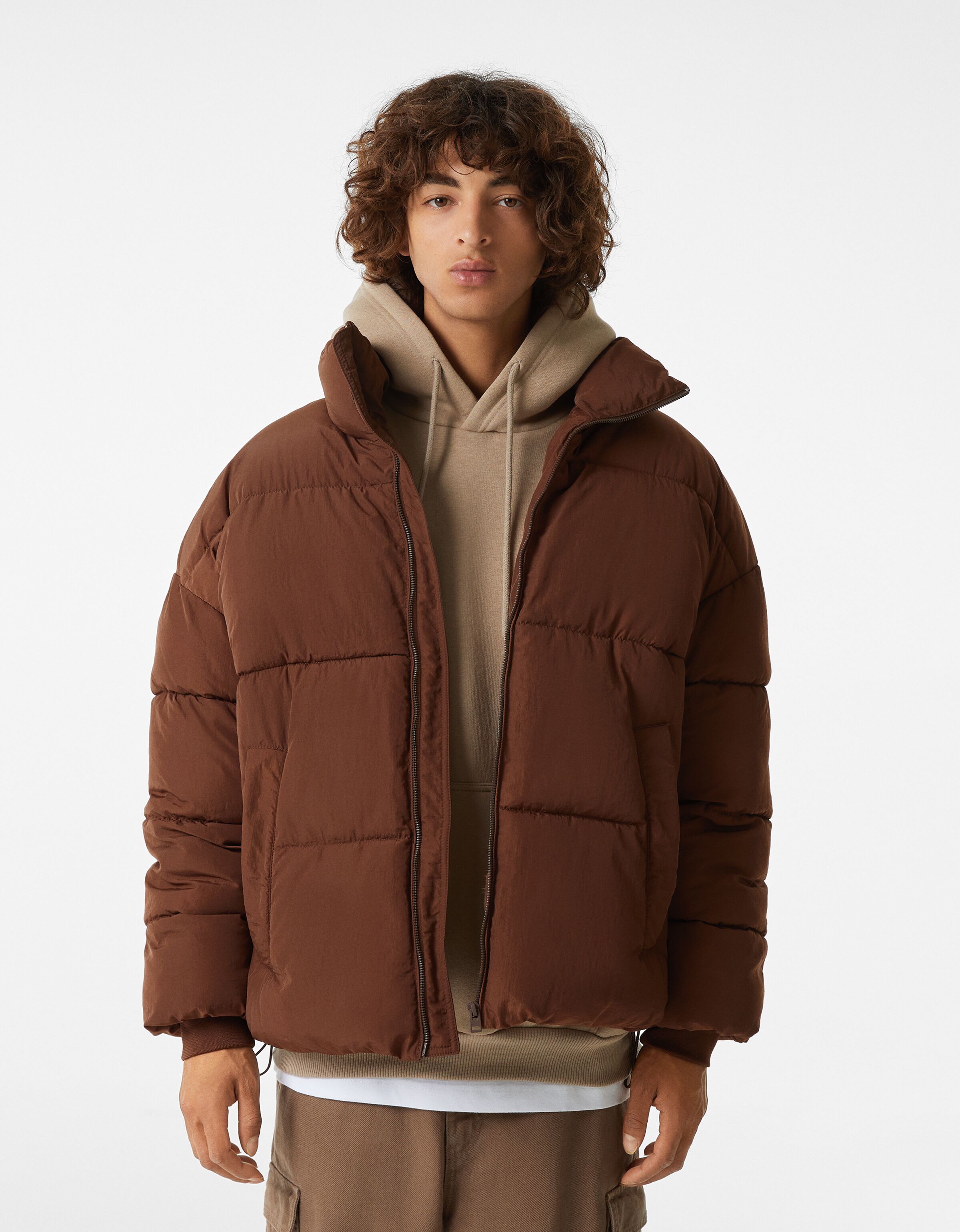 brown oversized puffer coat