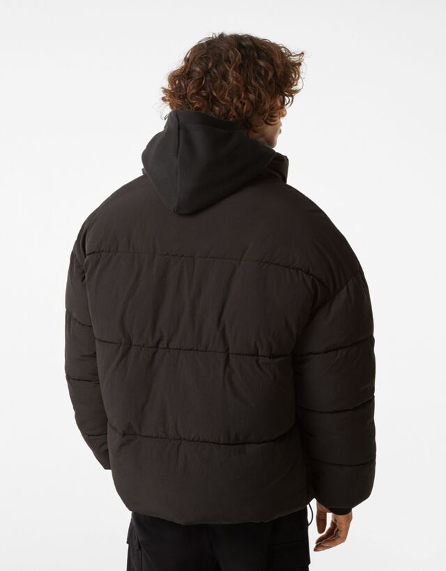 bershka oversized puffer jacket in black