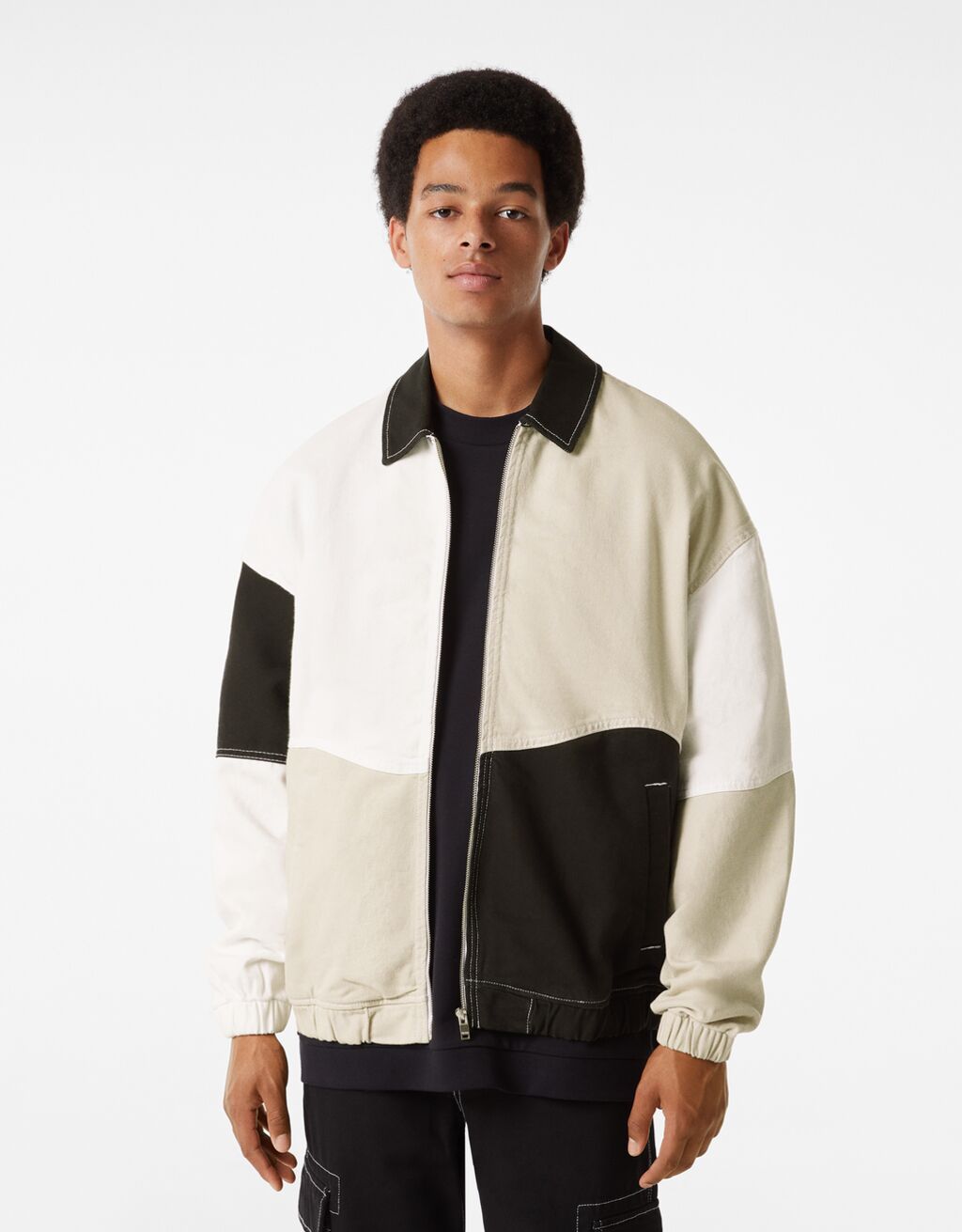 Cotton jacket featuring color block print