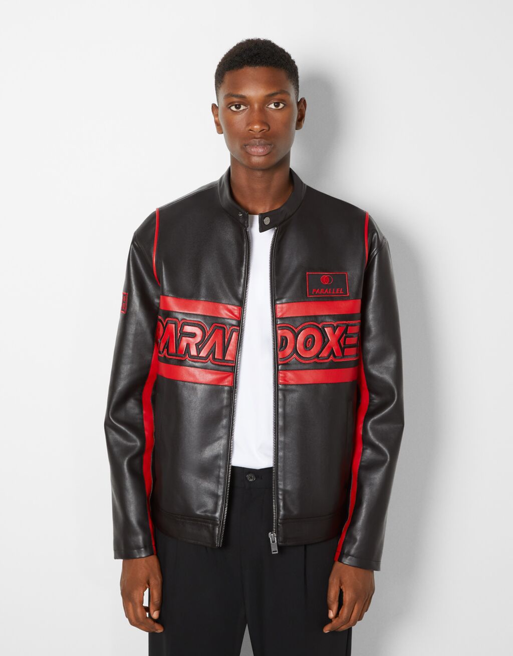bershka red leather jacket
