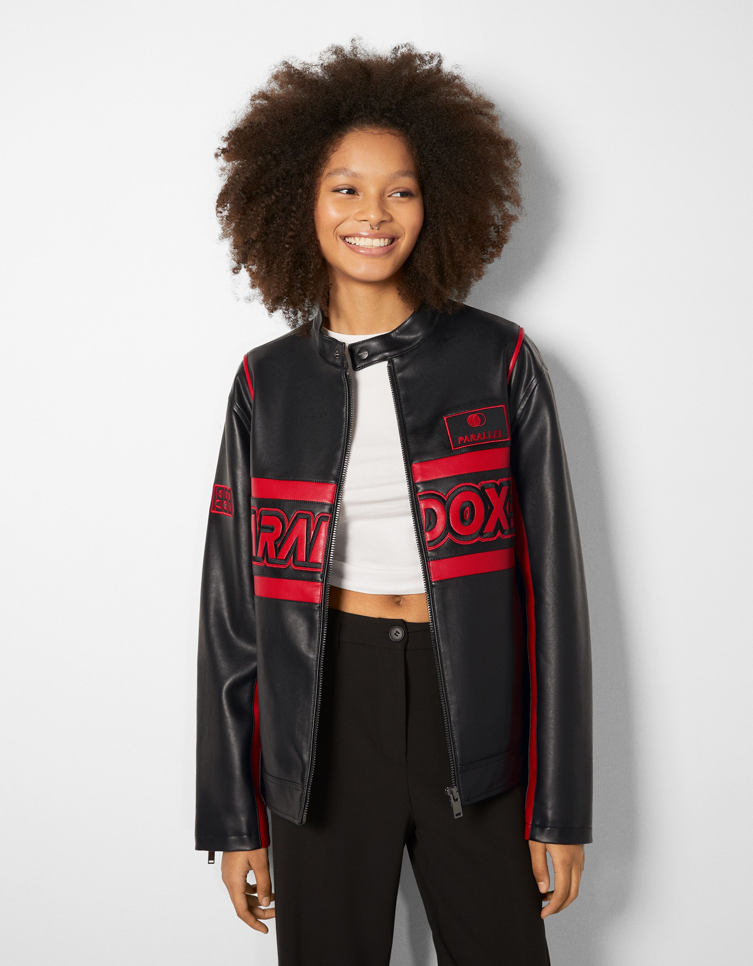 bershka red leather jacket