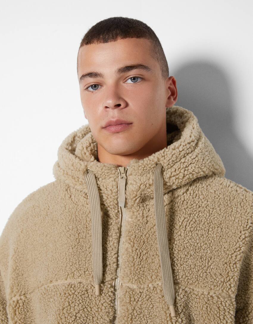 Faux fur hooded jacket - Man | Bershka