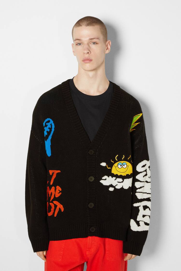 Cardigan with funny patches