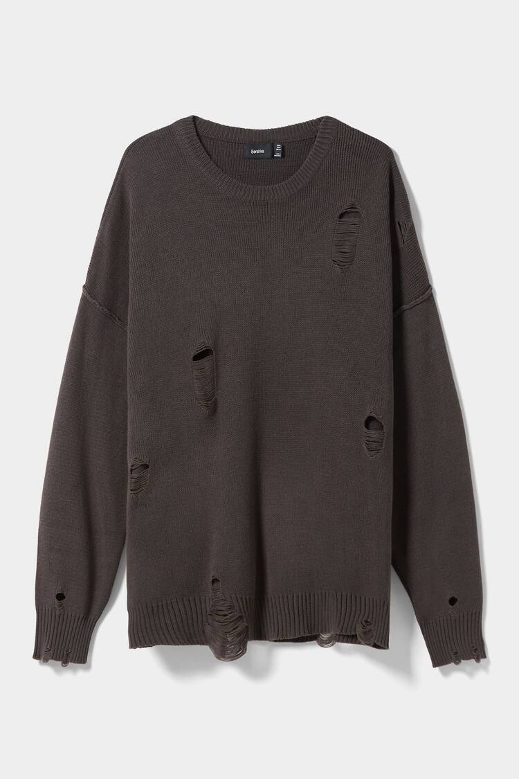 Faded effect ripped sweater