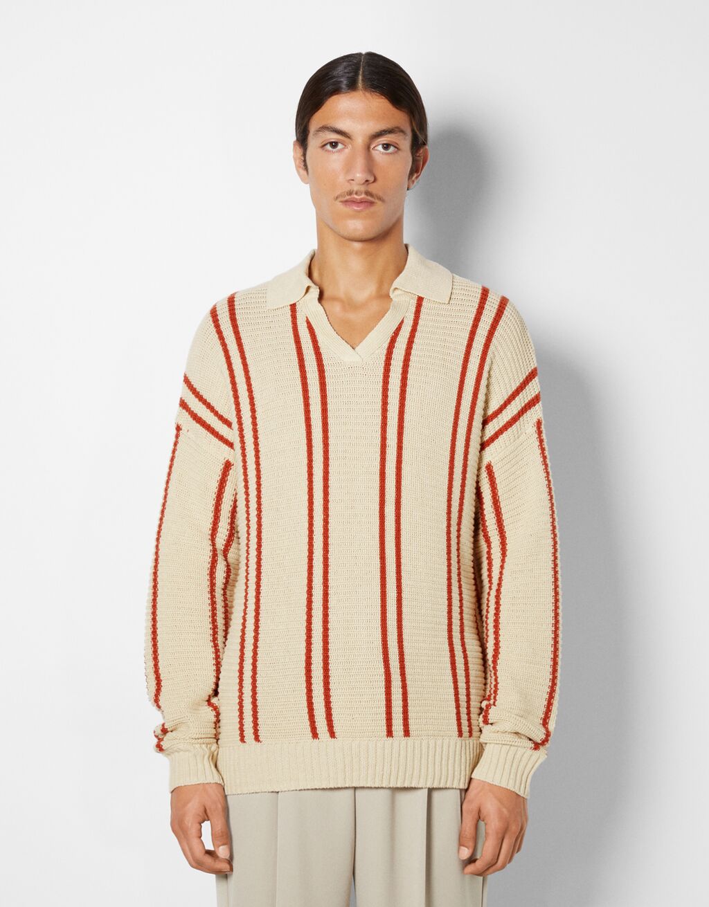 Vertical stripe polo sweater - Man | Bershka