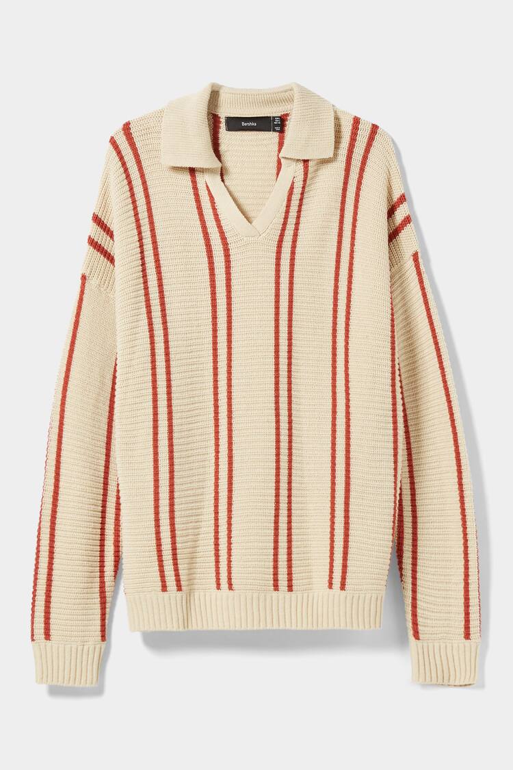 Vertical stripe polo sweater