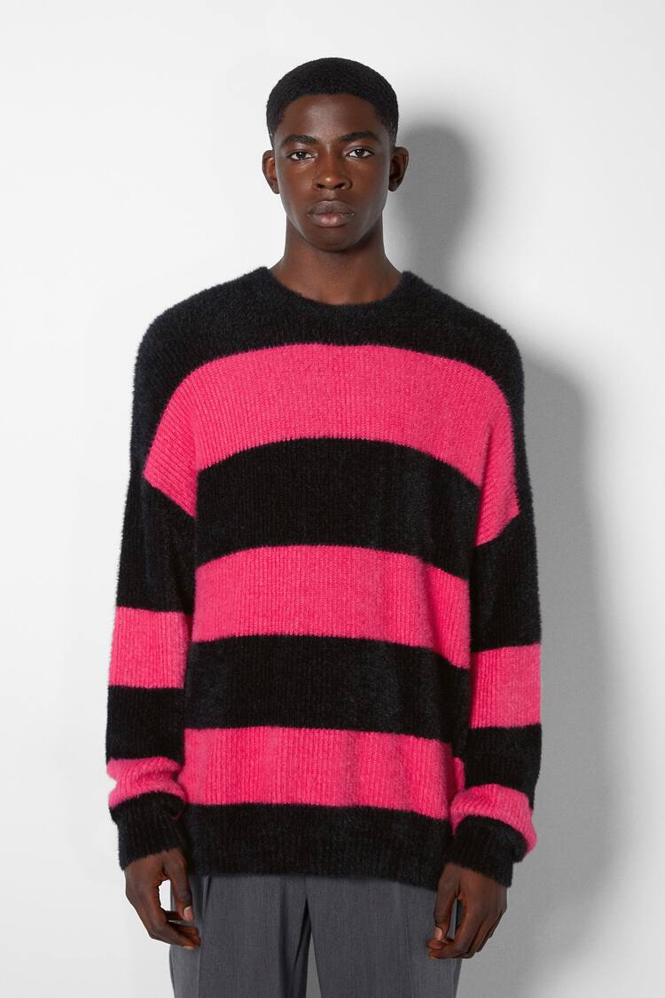 Striped faux fur sweater