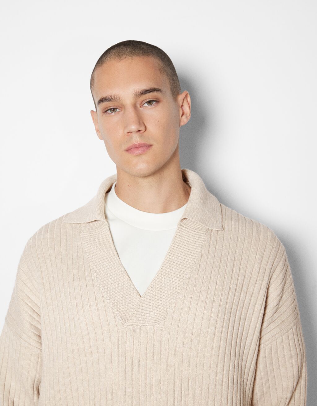 Ribbed polo collar sweater Man Bershka