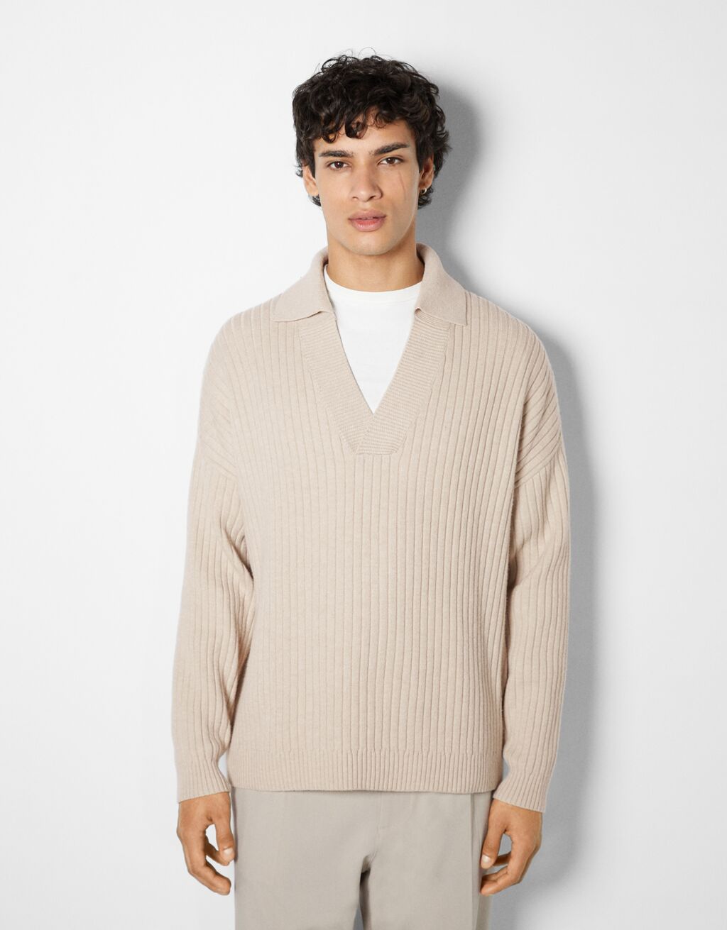 Sweater colarinho de polo canelada
