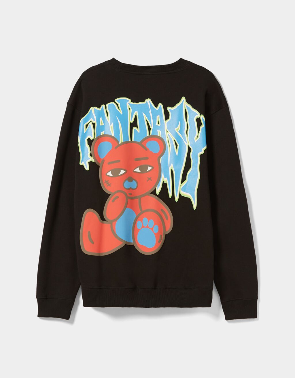 Sweatshirt med bjørneprint og rund hals