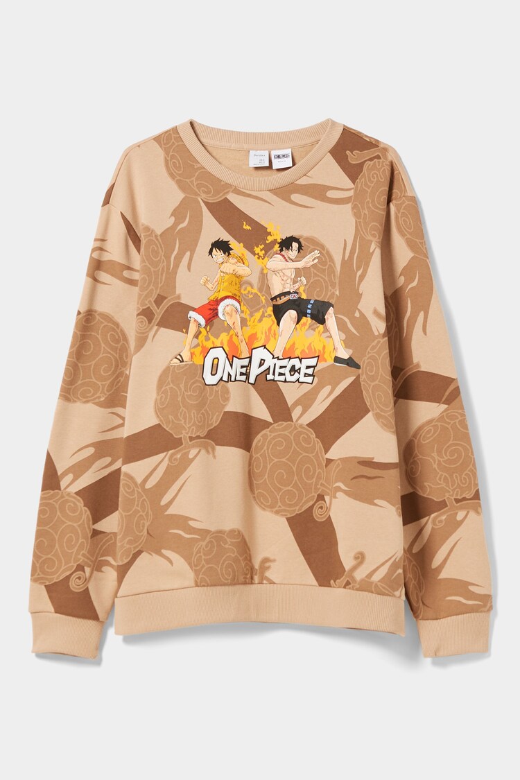 Sweatshirt med rund krage och One Piece-tryck