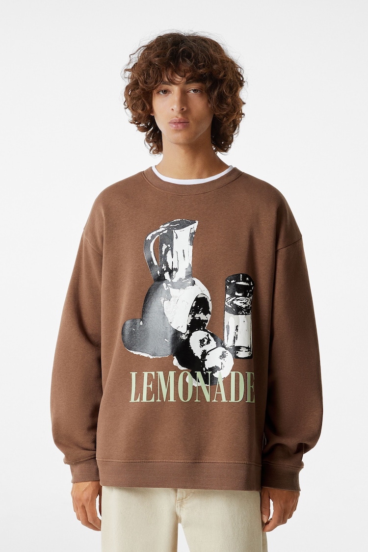 Sweatshirt med rund hals og print