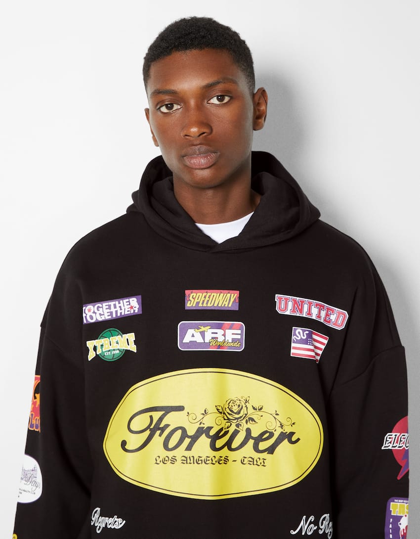 Oversize hoodie with racing logo - Man | Bershka