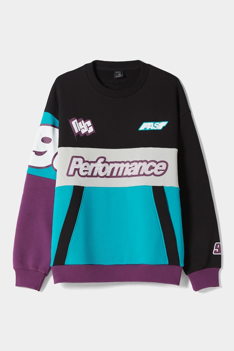 Sweatshirt com decote redondo e color block racing