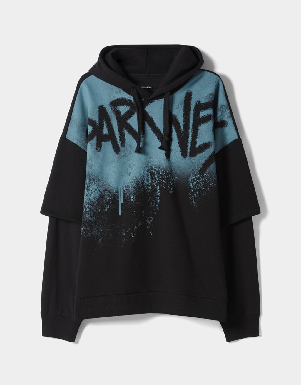 Printed oversize hoodie with double sleeves