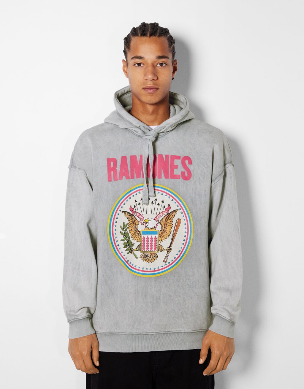 Ramones print hoodie with a faded effect
