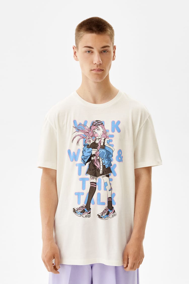 T-shirt de manga curta com estampado anime