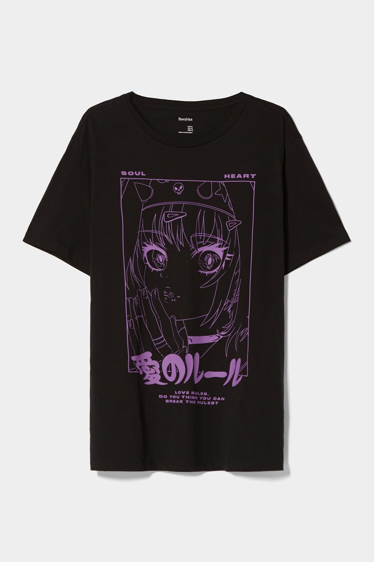 T-shirt de manga curta com estampado anime