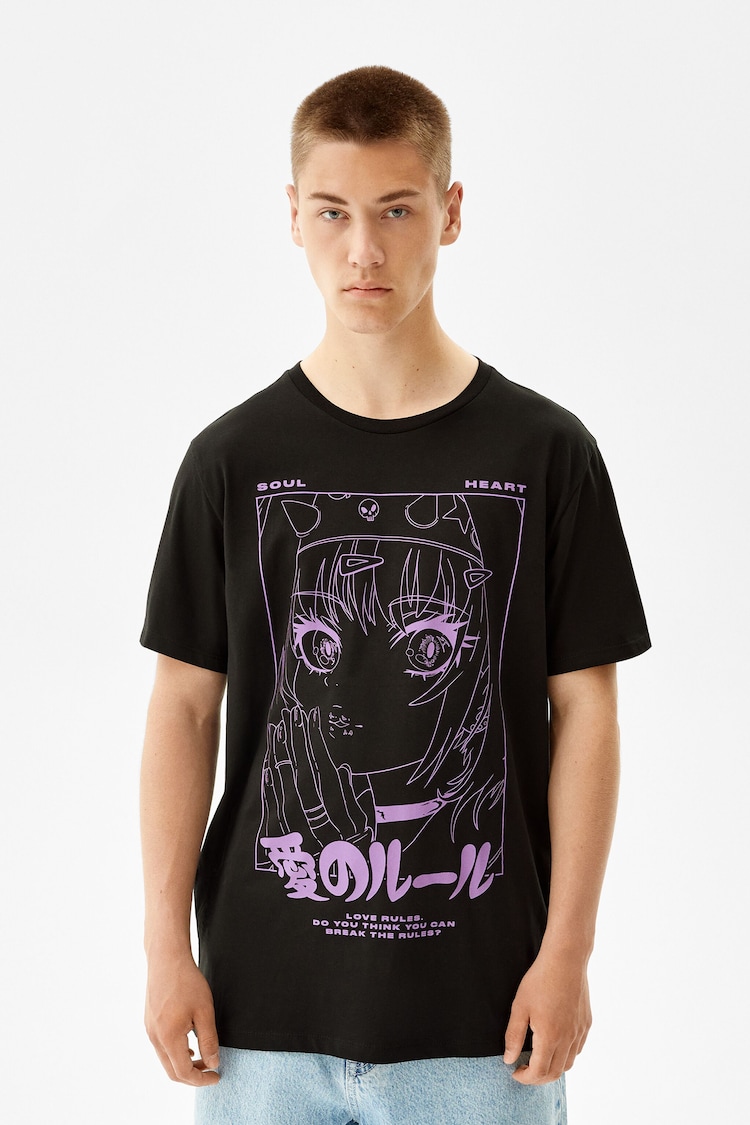 Short sleeve T-shirt with anime print