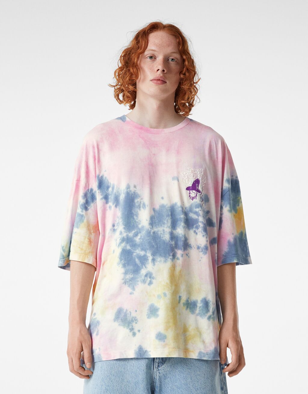 Tie-dye T-shirt met grappige print en korte mouw