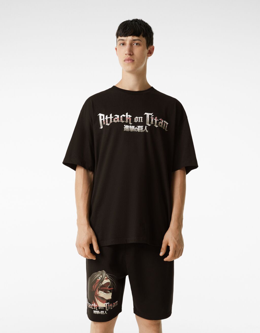 Middle fit T-shirt met Attack on Titan-print en korte mouw