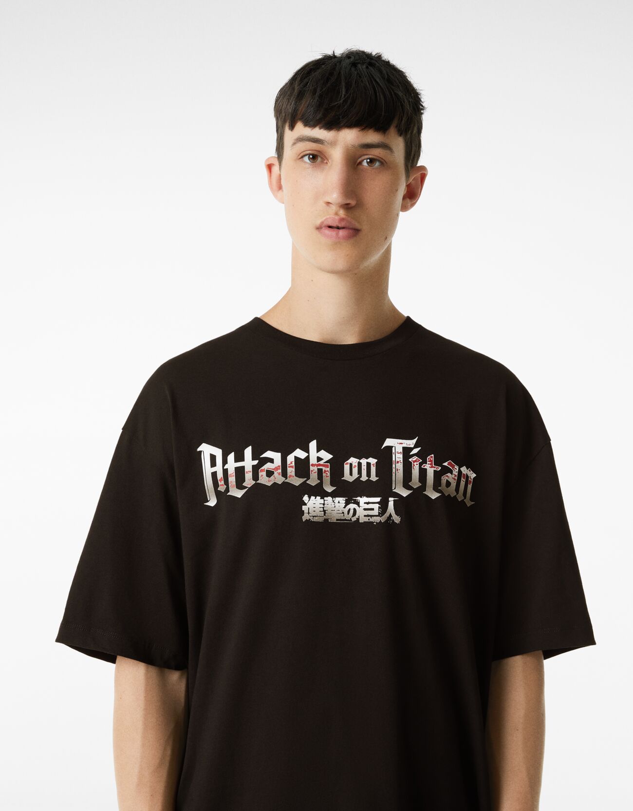 Bershka x Attack Of The Titans t-shirt with print in black