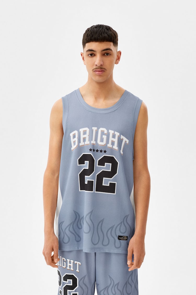 Flame print sleeveless mesh basketball T-shirt